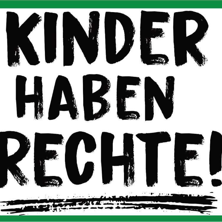 In einem grünen Rahmen der Schriftzug 'Kinder haben Rechte!' und Kängu. Kängu hält ein Schild mit der Aufschrift 'Das Jahr der Kinderrechte' und '01. Januar 2026 bis 31. Dezember 2026' hoch.